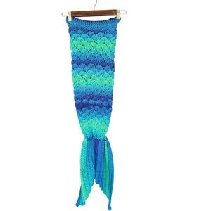 Handmade Mermaid Tail Throw Blanket Kids 35in Blue Green Crochet Scales Cozy